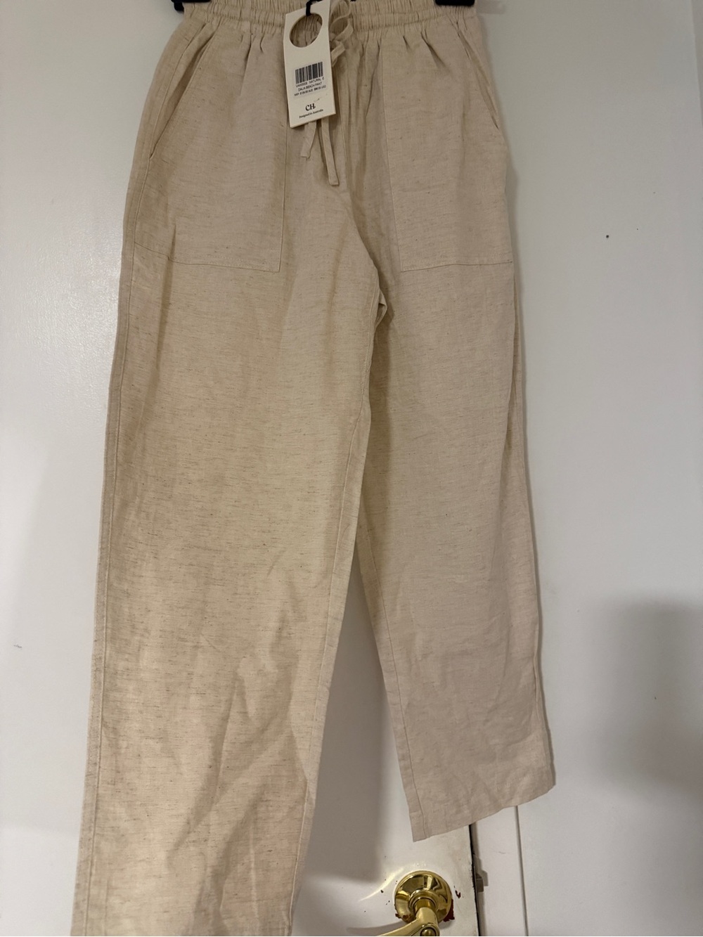 Charlie Holiday Natural Drawstring Linen-Blend Chinos